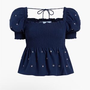 Hill House Home The Jewel Jammie Top in navy with rhinestones
